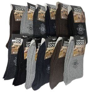 Men Winter Socks Lamb Wool Warm, Size 10-13 Geometrics Fair Isle Holiday 12-Pack